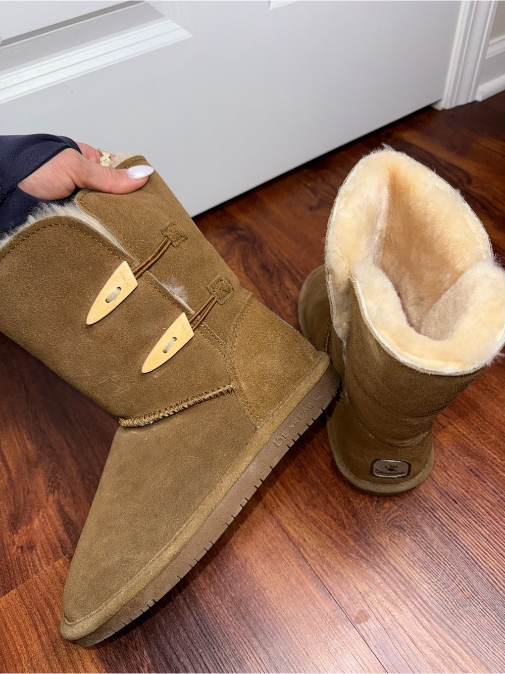 BearPaw Women's Suede Shearling Mid-Calf Boots - Chestnut Brown - Picture 6 of 6